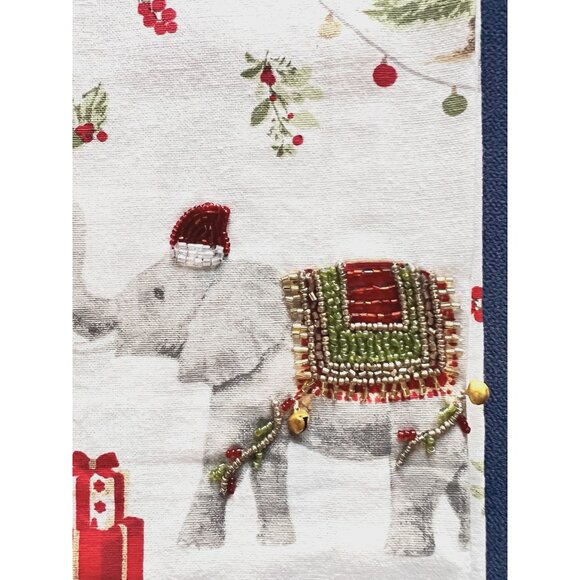 CHRISTMAS ELEPHANT Kitchen Towel Set of 2 Embroidered BEADED Detailed 20" x 28 - Picture 6 of 10